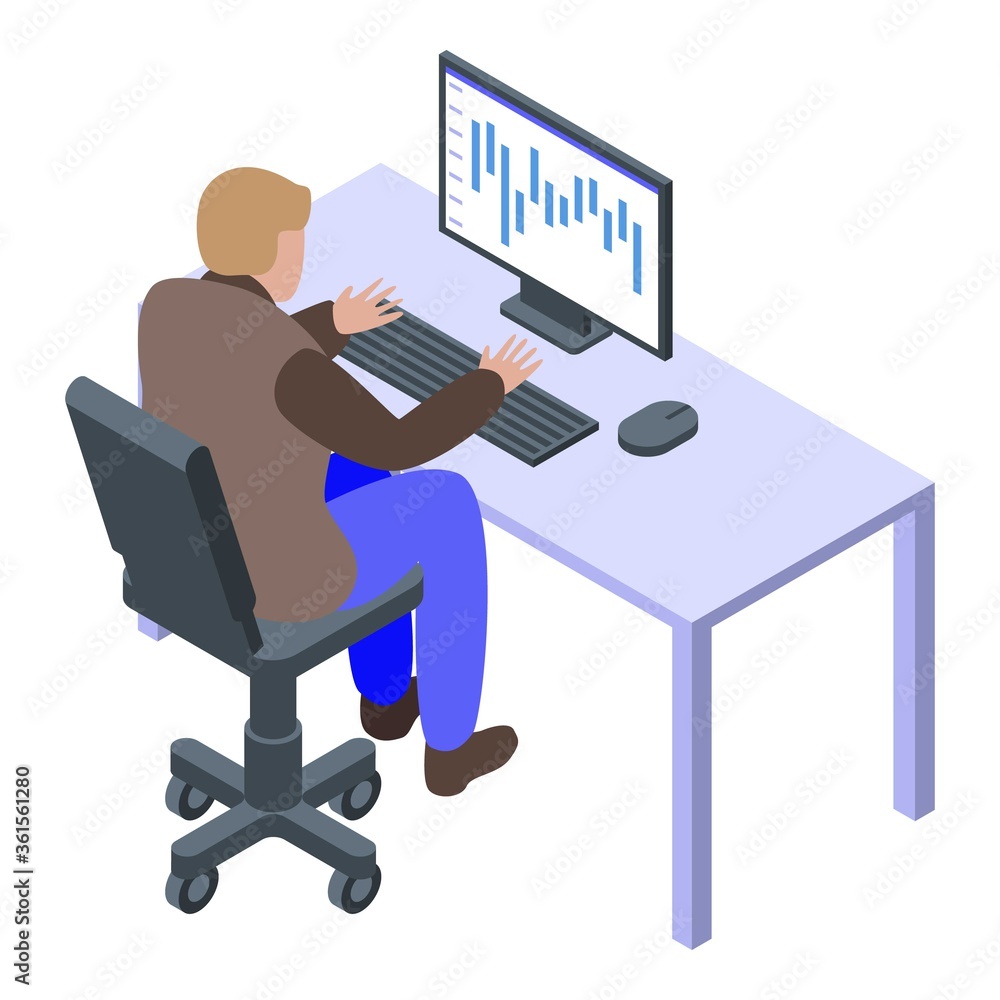 Poster broker monitor icon. isometric of broker monitor vector icon for web design isolated on white backgr