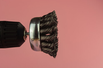 screwdriver with brush head with metal brush for cleaning