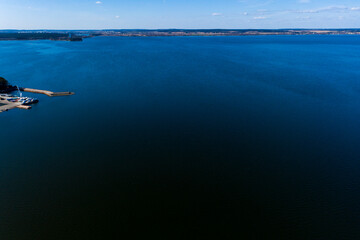 Zaslavskoe reservoir, spring landscape, aerial view