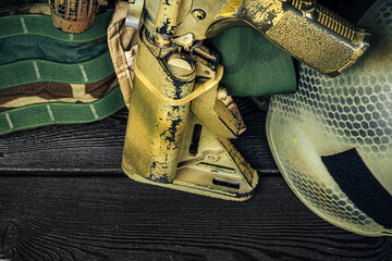 Modern weapon series. US Army assault rifle, close up.