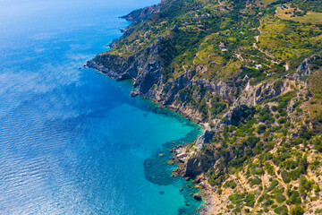 aerial view of the marine coast of Monte Argentario in the Tuscan Maremma - obrazy, fototapety, plakaty