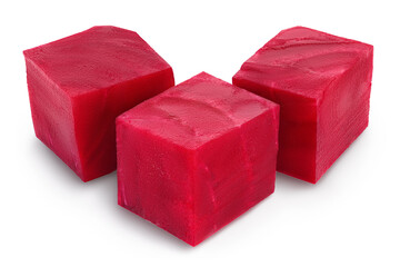 beetroot diced isolated on white background with clipping path and full depth of field