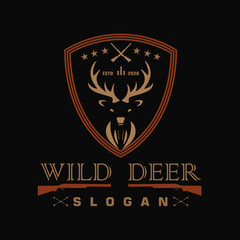 Retro vintage logo design of wild deer hunters