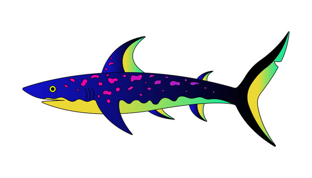 Vector illustration of the fish. Modern template with outline elements in colorful neon style.