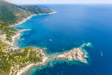 Fototapeta na wymiar aerial view of the marine coast of Monte Argentario in the Tuscan Maremma
