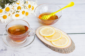 Chamomile tea and honey.