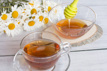 Chamomile tea and honey.