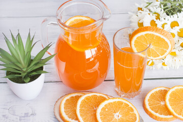 Orange vitamin citrus drink in a Carafe.