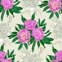 Foto auf Acrylglas Pink peonies flowers seamless pattern. © suokas