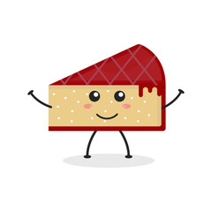 Cute Flat Cartoon Sliced Cake Illustration. Vector illustration of cute sliced cake with a smiling expression. Cute cake mascot design