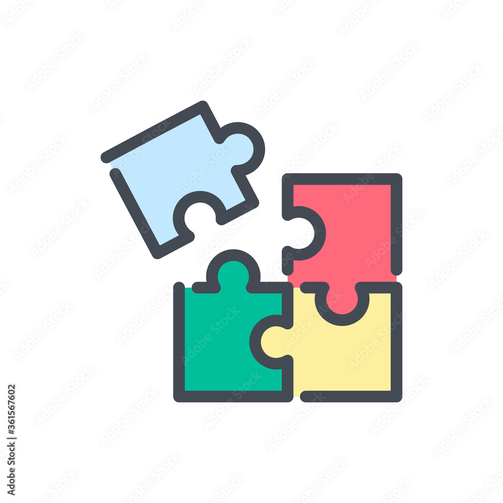 Poster puzzle color line icon. solution vector outline colorful sign.