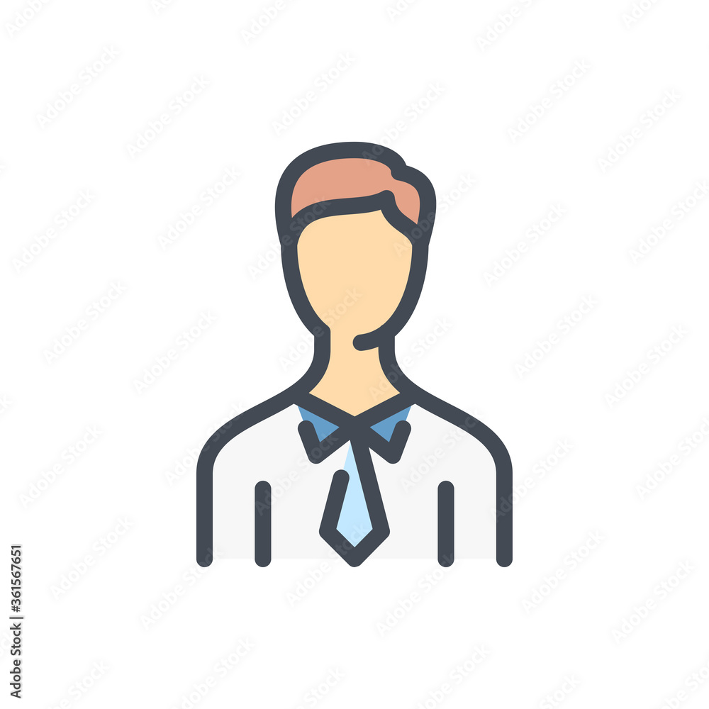 Poster student color line icon. person with a tie vector outline colorful sign.