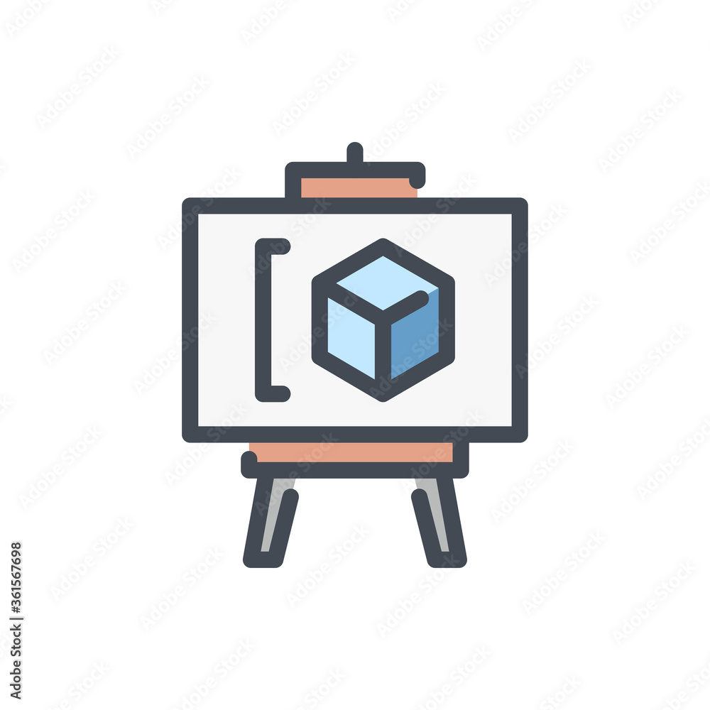 Poster presentation board with art color line icon. blackboard vector outline colorful sign.