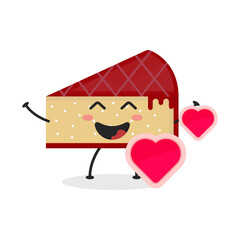 Cute Flat Cartoon Sliced Cake Illustration. Vector illustration of cute sliced cake with a smiling expression. Cute cake mascot design
