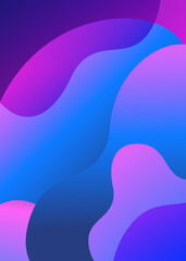 Abstract trendy fluid wavy neon background. Cyan, blue, pink, violet, dark colors with gradient. Modern 3d style. Applicable for cover, brochure, flyer template design. Vector illustration, Eps10.