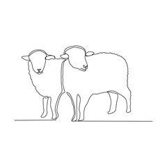 Continuous line drawing of goat, sheep, lamb. Muslim holiday sacrifice an animal to god eid al adha. Vector illustration