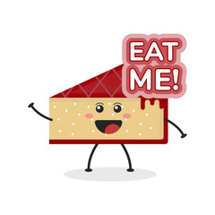 Cute Flat Cartoon Sliced Cake Illustration. Vector illustration of cute sliced cake with a smiling expression. Cute cake mascot design