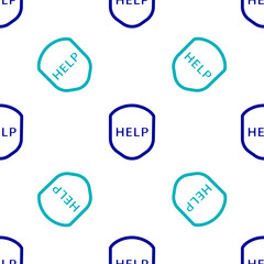 Blue Shield with text Help icon isolated seamless pattern on white background. Guard sign. Security, safety, protection, privacy concept. Vector Illustration.