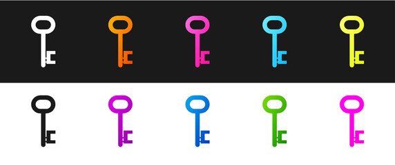 Set House key icon isolated on black and white background. Vector Illustration.