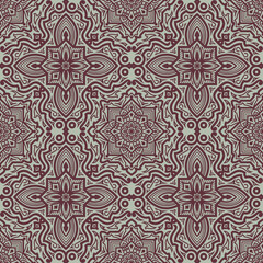 Abstract seamless vector isolated geometric pattern. Trendy art style on a brown background. Oriental fractal ornament for decoration of backgrounds, textiles, wallpaper, cards, ceramics
