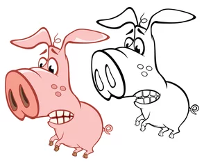Fototapeten Vector Illustration of a Cute Cartoon Character Pig for you Design and Computer Game. Coloring Book Outline Set  © liusa