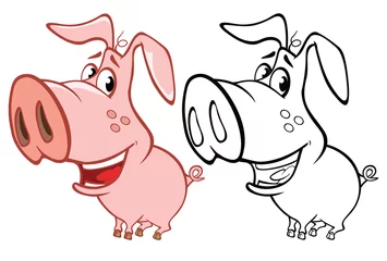 Türaufkleber Vector Illustration of a Cute Cartoon Character Pig for you Design and Computer Game. Coloring Book Outline Set  © liusa