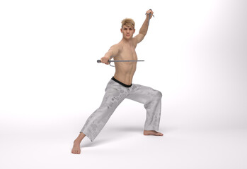 3d Render: a man pose an action with China martial Arts Styles, Kung Fu