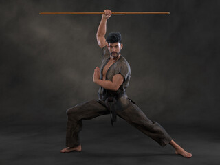 Fototapeta na wymiar 3d Render: a man pose an action with China martial Arts Styles, Kung Fu