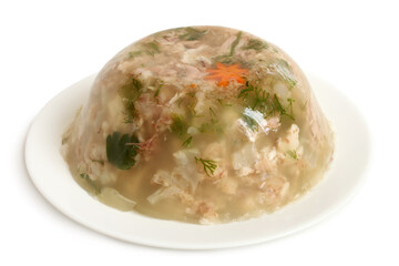 Jelly with meat on plate