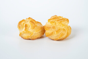 Golden custard cream bakery call name Aclair isolated on white background