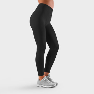 Side view template of fitness leggings for a sports girl with a bent leg, for presentation of design and advertising in an online store.