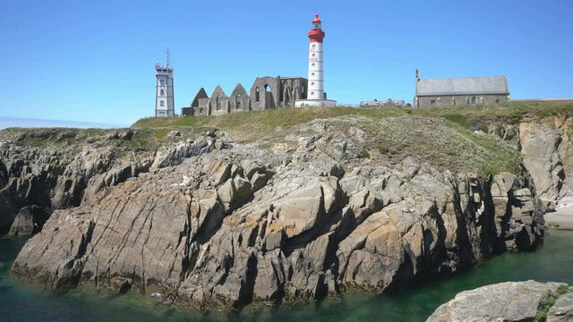 Exterior of the Saint-Mathieu lighthouse, Brittany, France, Europe.