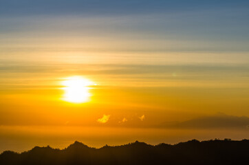 Fototapeta na wymiar Sunrise panorama view from top of Batur volcano