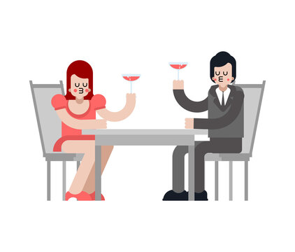 Lovers Sitting in restaurant. Loving couple Boyfriend and Girl. Romantic relationship. Love illustration 7