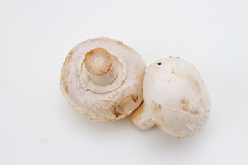 Fresh champignon mushroom on white background. Top view.