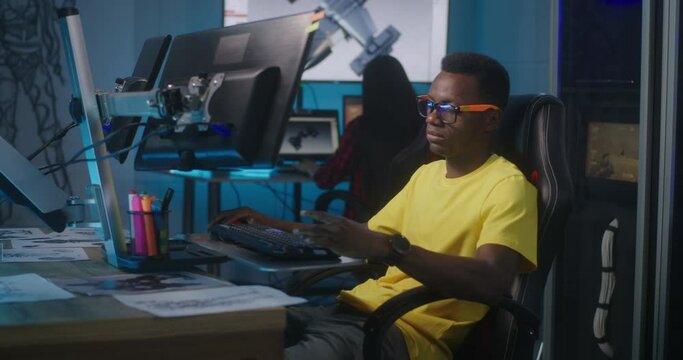 Video game developer at work