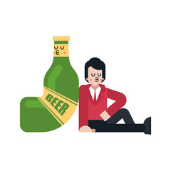 Beer lover Back to back. Guy and bottle of beer. Romantic relationship with alcohol. Love of alcohol. Illustration 4