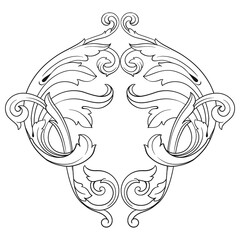 Vintage Ornament Element in baroque style with filigree and floral engrave the best situated for create frame, border, banner. It's hand drawn foliage swirl like victorian or damask design arabesque.