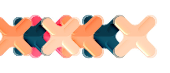 Glossy multicolored plastic style cross composition, x shape design, techno geometric modern abstract background. Trendy abstract layout template