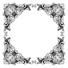 Vintage Ornament Element in baroque style with filigree and floral engrave the best situated for create frame, border, banner. It's hand drawn foliage swirl like victorian or damask design arabesque.
