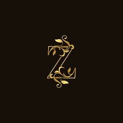 Z Letter Golden Outline Initial Nature Tropical Leaf logo Icon vector design