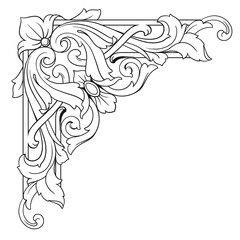 Vintage Ornament Element in baroque style with filigree and floral engrave the best situated for create frame, border, banner. It's hand drawn foliage swirl like victorian or damask design arabesque.
