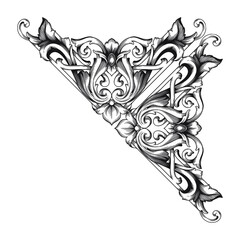 Vintage Ornament Element in baroque style with filigree and floral engrave the best situated for create frame, border, banner. It's hand drawn foliage swirl like victorian or damask design arabesque.
