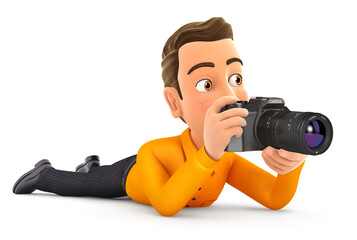 3d man lying down with camera