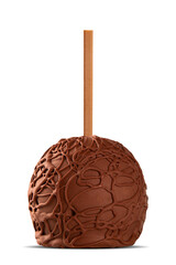 Candied apples on sticks with caramel and chocolate isolated on white background