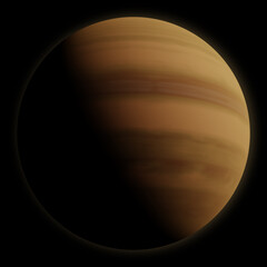Science fiction illustration of a gas giant exoplanet isolated on a black background, 3d digitally rendered illustration