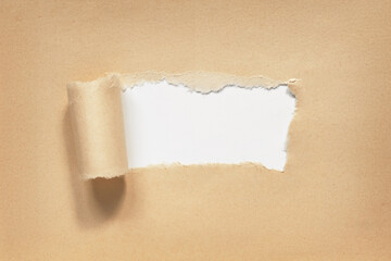 Paper torn. Hole in brown ripped paper on white background