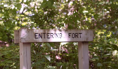The old wooden information sign in the park.