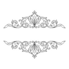 Vintage Ornament Element in baroque style with filigree and floral engrave the best situated for create frame, border, banner. It's hand drawn foliage swirl like victorian or damask design arabesque.
