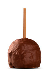 Candied apples on sticks with caramel and chocolate isolated on white background